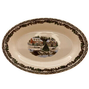 NEW Gibson Home Christmas Decorated Fine Ceramic Platter 12 inch